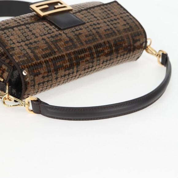 FENDI Zucca Canvas Mamma Bucket Shoulder Bag Sequin Brown Gold - Picture 7 of 14